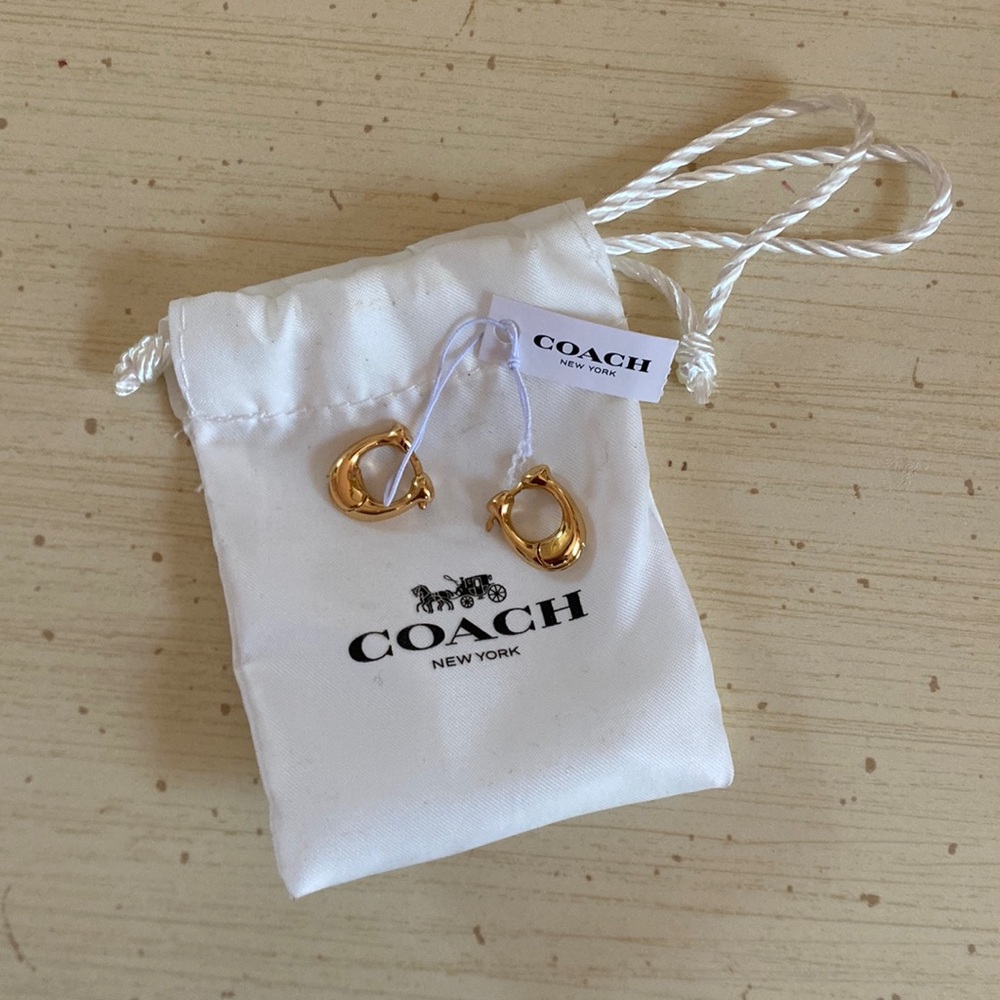 Coach gold hoop C signature huggie earrings brand new - never worn